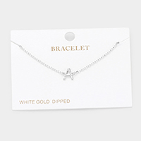 -A- White Gold Dipped Metal Monogram Charm Bracelet