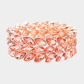 3Rows Marquise Stone Cluster Stretch Evening Bracelet