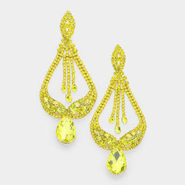 Oversized Pave Glass Teardrop Chandelier Evening Earrings