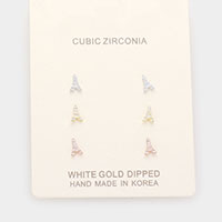 3Pairs - Gold Dipped CZ Eiffel Tower Stud Earrings
