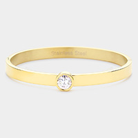 Round Stone Accented Stainless Steel Bangle Bracelet