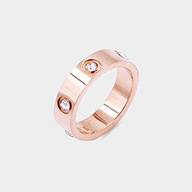 Stone Embellished Stainless Steel Band Ring