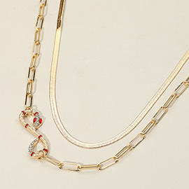 2PCS - Stone Embellished Snake Pendant Metal Snake Chain Necklaces