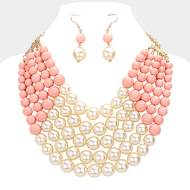 Chunky Multi Strand Pearl Bib Necklace