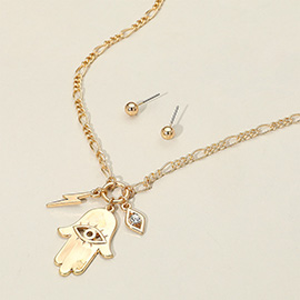Metal Hamsa Hand Lightning Evil Eye Pendant Necklace