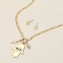 Metal Hamsa Hand Lightning Evil Eye Pendant Necklace