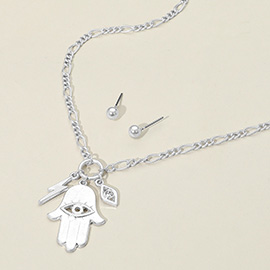 Metal Hamsa Hand Lightning Evil Eye Pendant Necklace