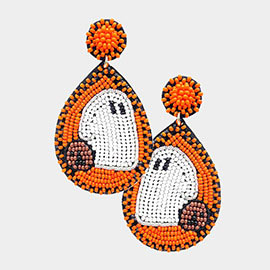 Felt Back Seed Beaded Ghost Accented Teardrop Dangle Earrings