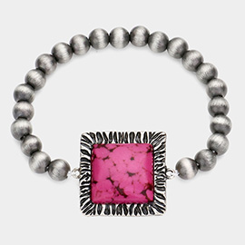 Square Natural Stone Accented Stretch Bracelet