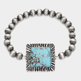 Square Natural Stone Accented Stretch Bracelet