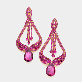 Oversized Pave Glass Teardrop Chandelier Evening Earrings