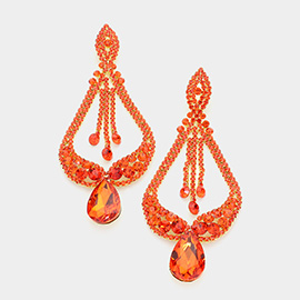 Oversized Pave Glass Teardrop Chandelier Evening Earrings