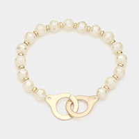Open Metal Link Accented Faceted Beaded Stretch Bracelet