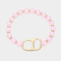 Abstract Metal Accented Faceted Beaded Stretch Bracelet
