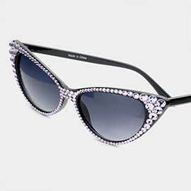 Crystal Cat Eye Clear Lens Sunglasses