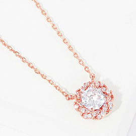 Gold Dipped CZ Round Pendant Necklace