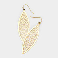 Brass Metal Cut Out Detailed Marquise Dangle Earrings