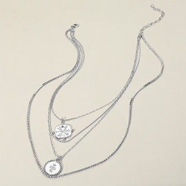 Arrow Star Moon Accented Metal Pendant Multi Layered Bib Necklace