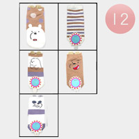 12Pairs - Bear Character Printed Socks