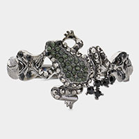 Rhinestone Embellished Metal Frog Hinged Evening Bracelet