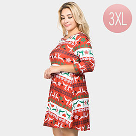 Fair Isle Reindeer Patterned A-Line Dress