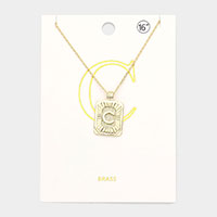 -C- Brass Metal Rectangle Initial Monogram Pendant Necklace
