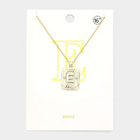 -E- Brass Metal Rectangle Initial Monogram Pendant Necklace