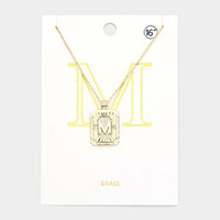 -M- Brass Metal Rectangle Initial Monogram Pendant Necklace