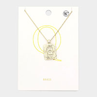 -Q- Brass Metal Rectangle Initial Monogram Pendant Necklace