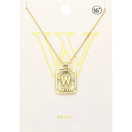 -W- Brass Metal Rectangle Initial Monogram Pendant Necklace