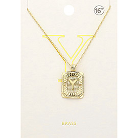 -Y- Brass Metal Rectangle Initial Monogram Pendant Necklace