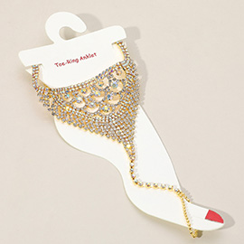 Round Stone Accented Rhinestone Net Toe Ring Evening Anklet