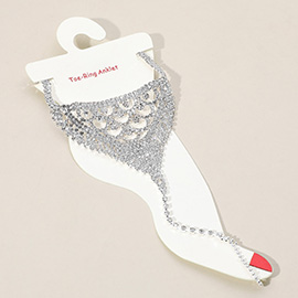 Round Stone Accented Rhinestone Net Toe Ring Evening Anklet