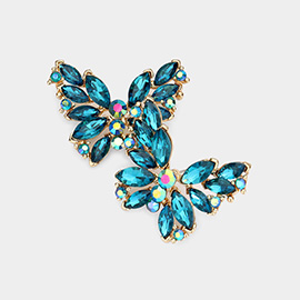 Round Marquise Stone Cluster Butterfly Evening Earrings