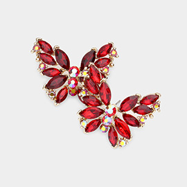 Round Marquise Stone Cluster Butterfly Evening Earrings