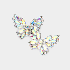 Round Marquise Stone Cluster Butterfly Evening Earrings