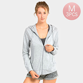 3PCS - Solid Thin Zip Up Hoodie Jackets