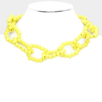 Wood Beaded Open Oval Link Necklace