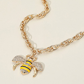 Rhinestone Embellished Honey Bee Pendant Necklace