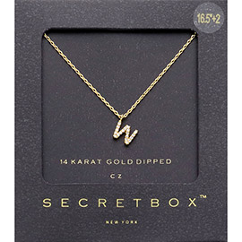 -W- Secret Box _ 14K Gold Dipped CZ Monogram Pendant Necklace