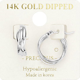 14K White Gold Dipped Triple Layered Metal Hoop Earrings