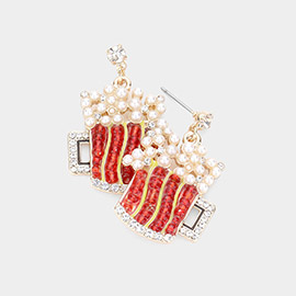 Pearl Beaded Metal Beer Dangle Earrings