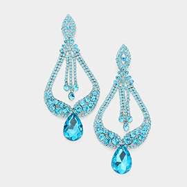 Oversized Pave Glass Teardrop Chandelier Evening Earrings