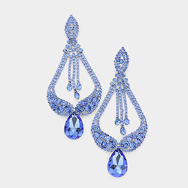 Oversized Pave Glass Teardrop Chandelier Evening Earrings
