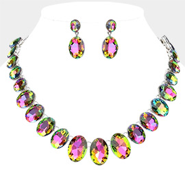 Oval Stone Link Evening Necklace