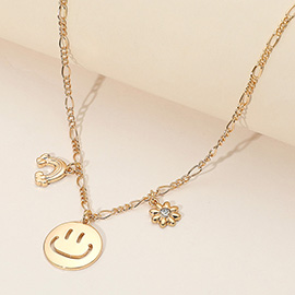 Rainbow Smile Flower Pendant Necklace