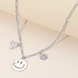 Rainbow Smile Flower Pendant Necklace