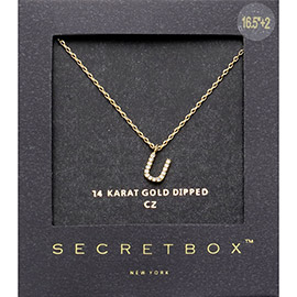 -U- Secret Box _ 14K Gold Dipped CZ Monogram Pendant Necklace