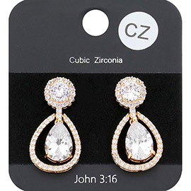 CZ Round Teardrop Stone Link Dangle Evening Earrings