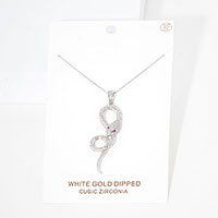 White Gold Dipped CZ Snake Pendant Necklace